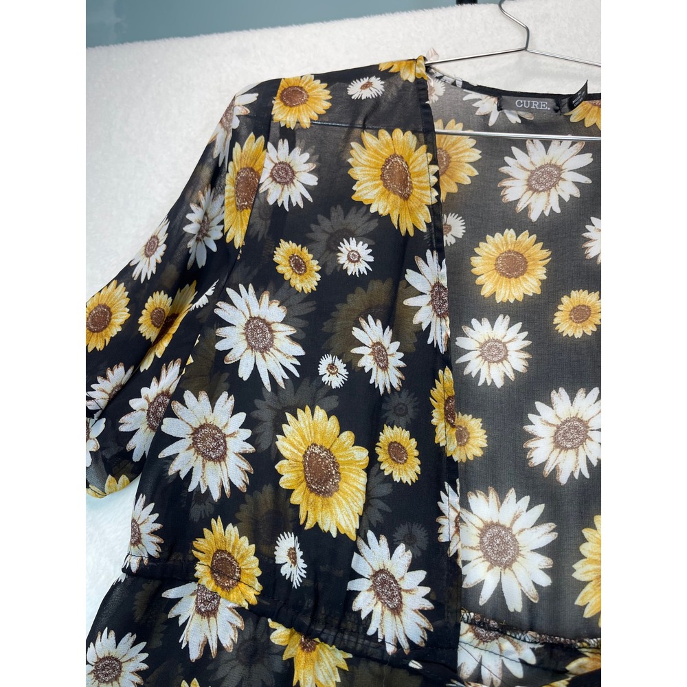 CURE Sunflower Sheer Chiffon Kimono Tie Waist M Beach Resort Festival Goblin‎